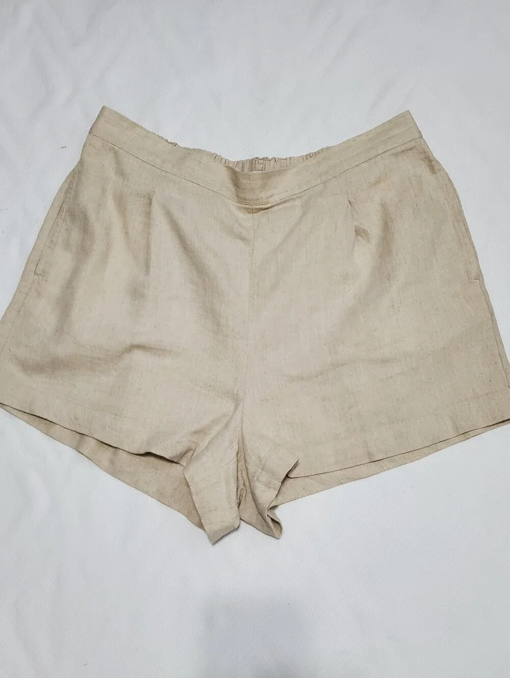Madewell Clean Pull On Linen Blend Shorts Pleated Elastic Waist Tan Women XL